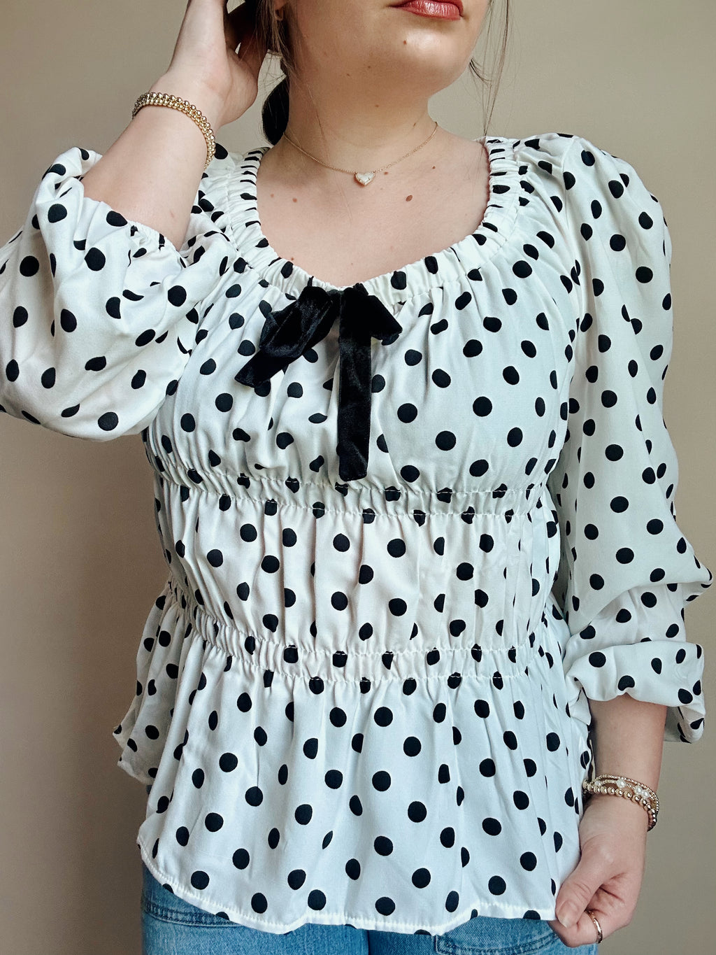Polka Dot Puff Sleeve Top