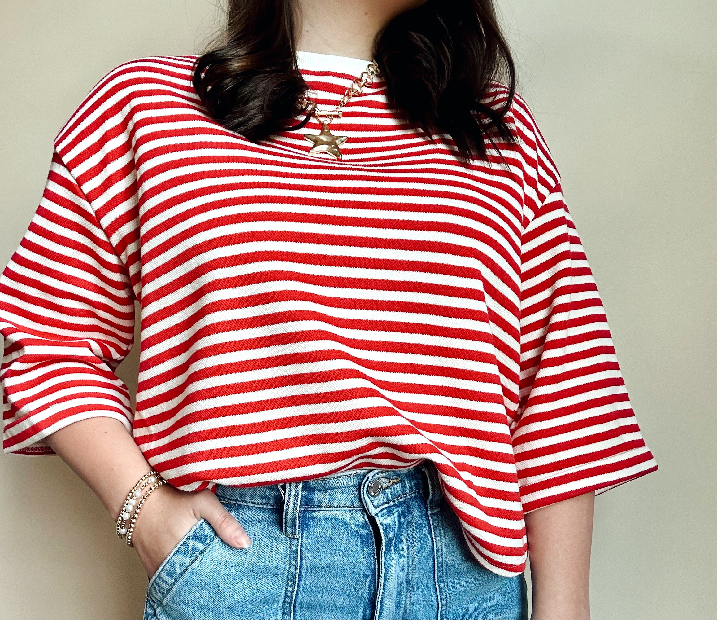 Red Stripe Bowknot Tee