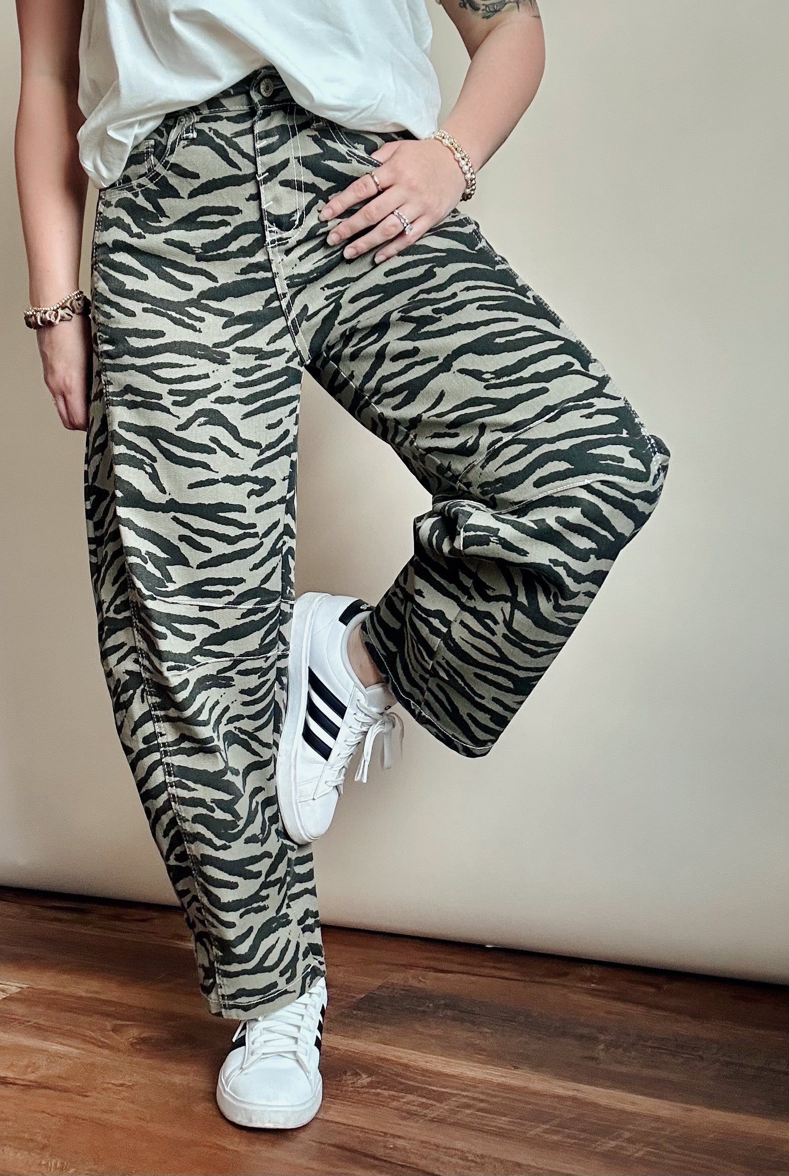 Zebra Printed Wide Leg Jeans