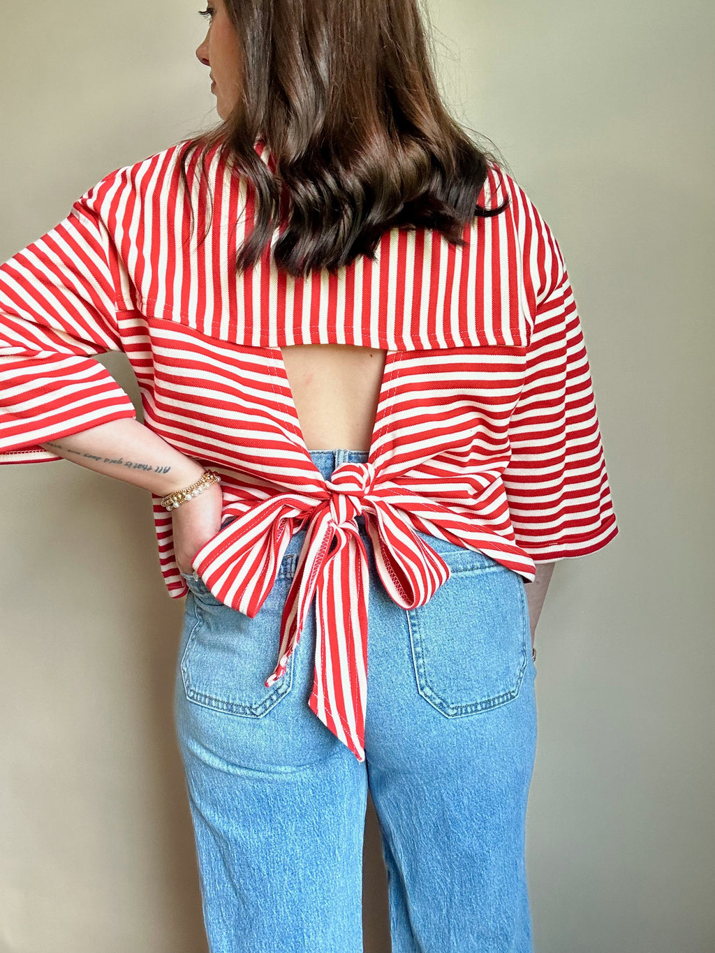 Red Stripe Bowknot Tee
