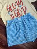 Blue High Waisted Gingham Shorts