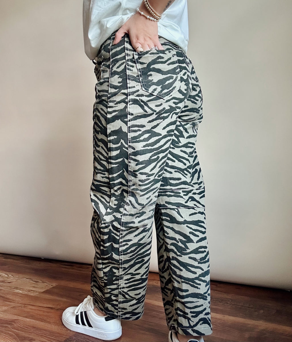 Zebra Printed Wide Leg Jeans