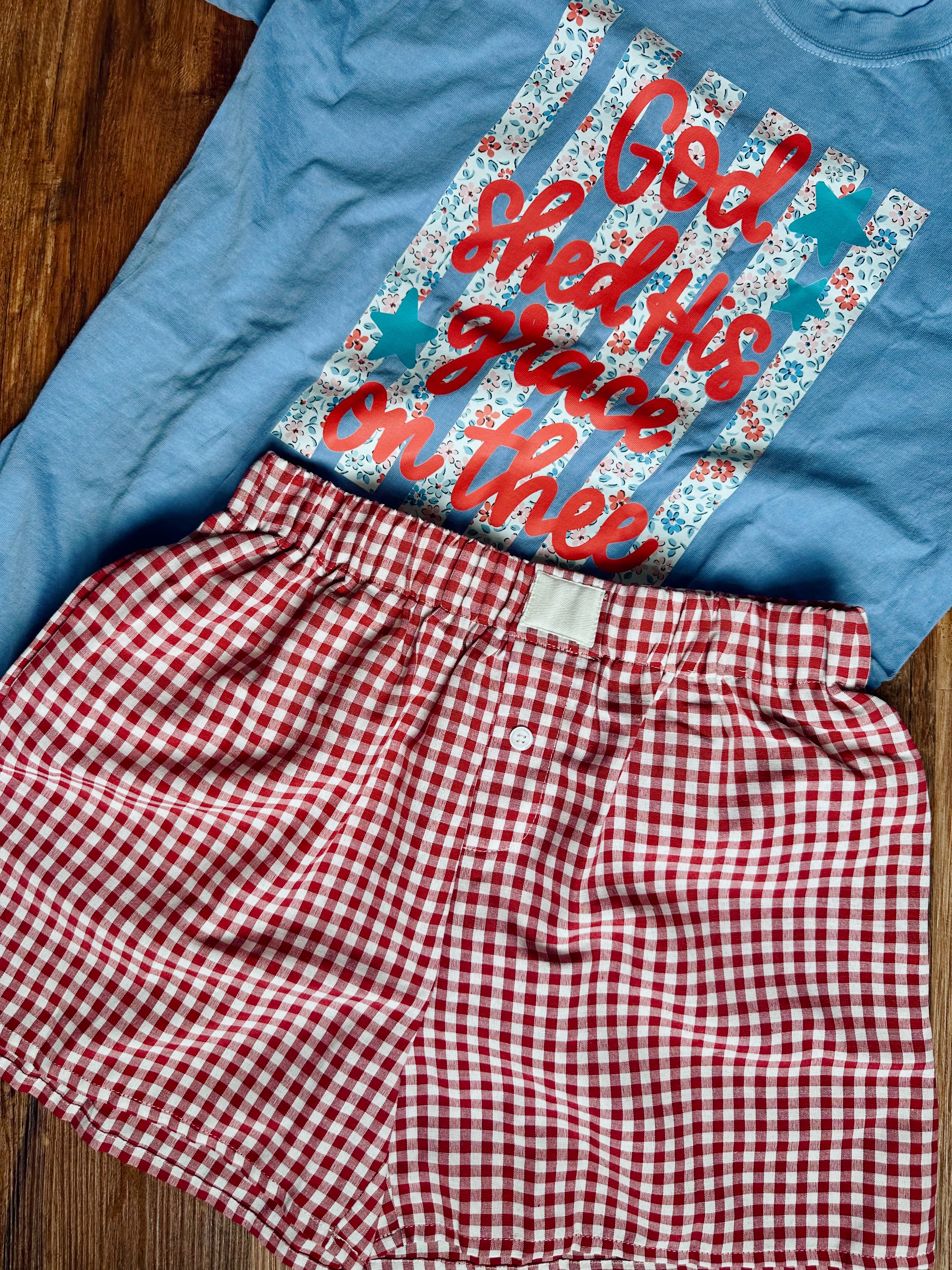 Red High Waisted Gingham Shorts